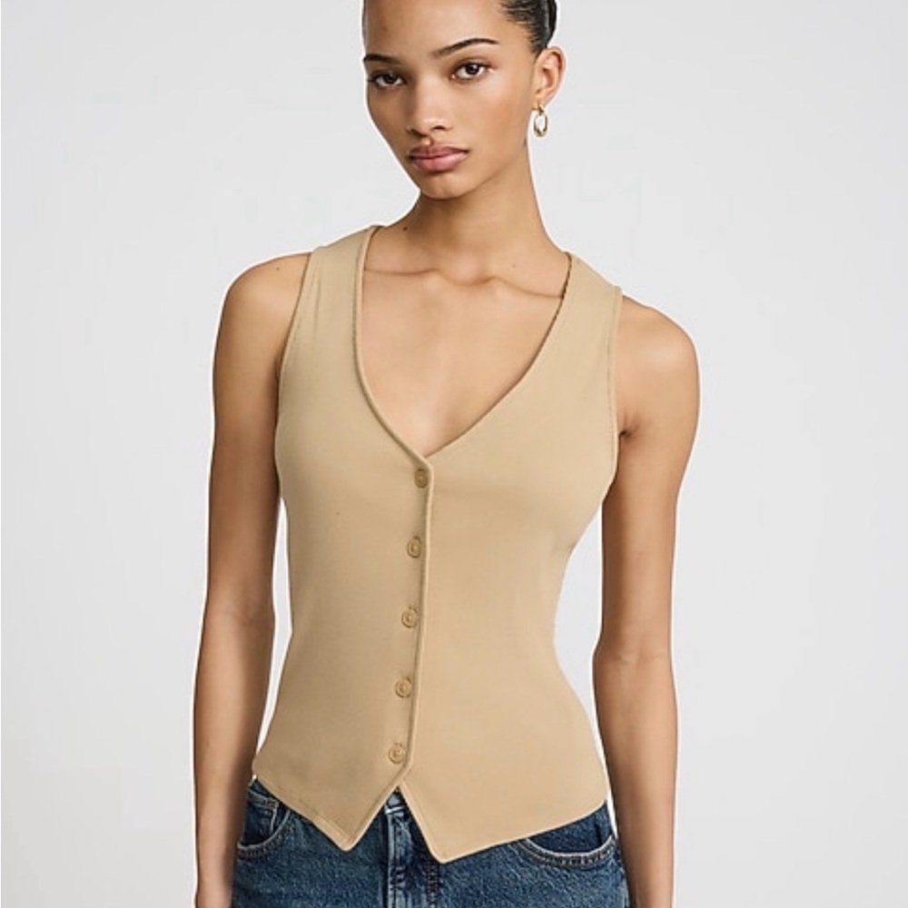 Express Beige Button-Front Ribbed Tank